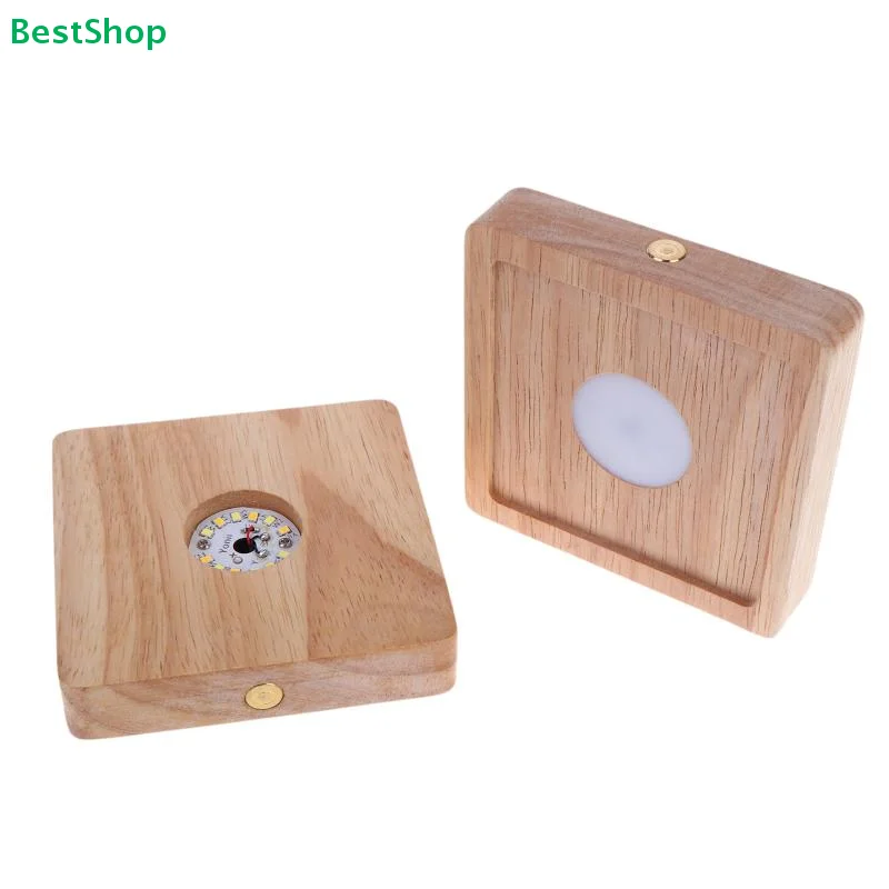 

♪Square Wooden LED Light Base,USB Powered Wood Display Stand for Resin Art,Crystals & 3D Night Lights (Warm White)