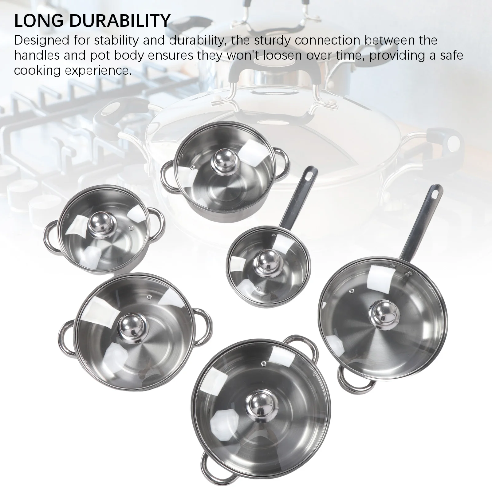 

Cooking Set with Lids Thickened Multifunctional Easy To Clean Even Heating Stainless Steel Pots and Pans Set for Kitchen