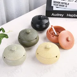 European Ceramic Ashtray with Lid Creative Kiln Change Glaze Decorative Desktop Ashtrays Living Room Retro Ash Tray Ornaments