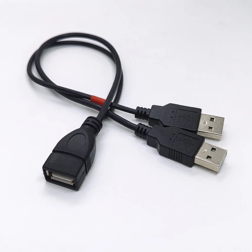 USB 2.0 Cable Double USB Male to Female to USB 2 Male Power Extension Cable Y Type Charging Cord 0.3m