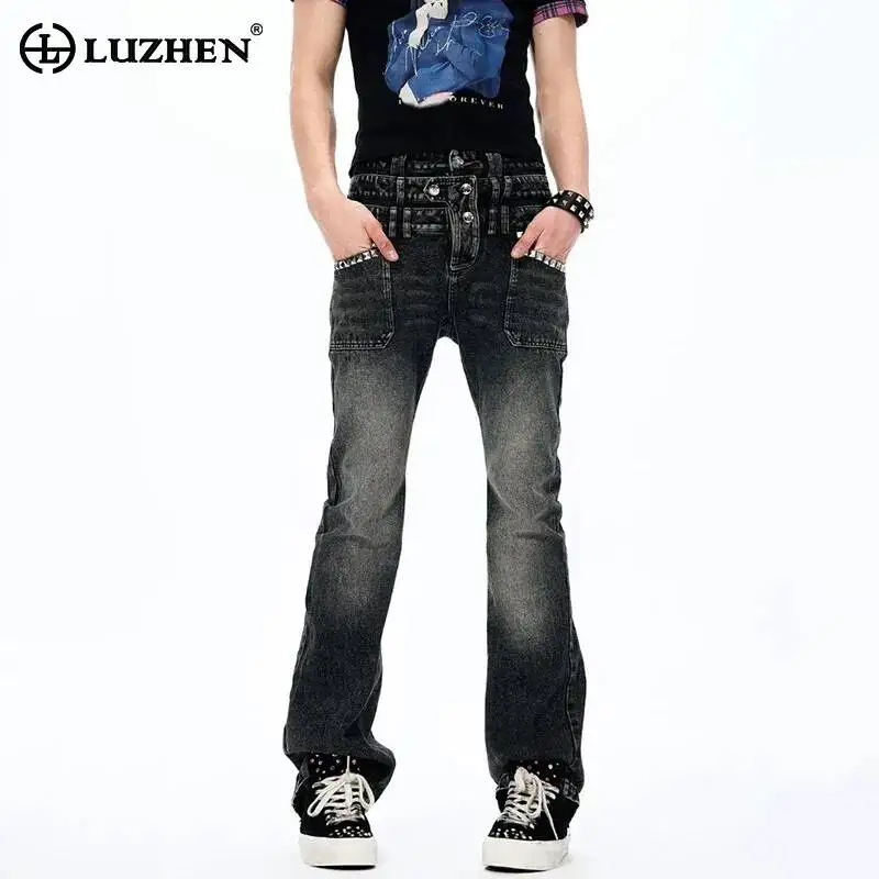

LUZHEN 2026 New Original Personalized Double Waist Design Slim Jeans Men's Fashion Streetwear Women's Bell-bottoms Jeans JY6983