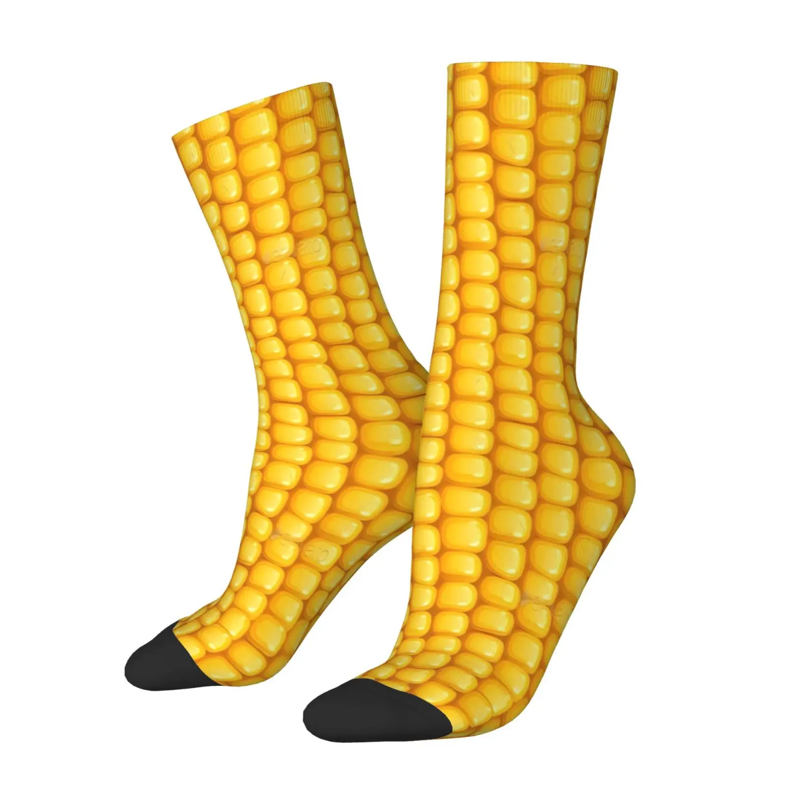 A Pair of Unisex Outdoor Mid-calf Socks with Corn-themed Printed Patterns Machine Washable Suitable for Outdoor Sports