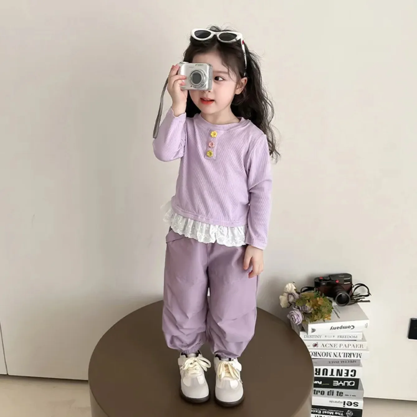 Girls Sweater Set Spring and Autumn 2025 Children's Casual Fashionable Cute Baby Girl Foreign Style Overalls Two-piece Set