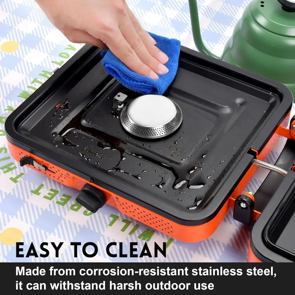 موقد للتخييم، 2 شعلة، 20000 وحدة حرارية بريطانية، موقد تخييم قابل للطي، موقد تخييم محمول من البروبان مع لهب قابل للتعديل، إشعال بيزو وC #6