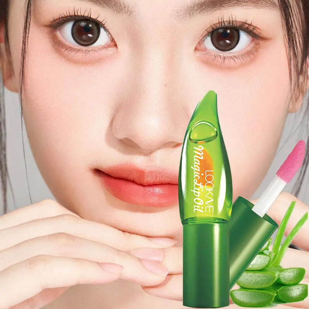 Aloe Vera Farbwechselnder Lippenstift, langanhaltende, feuchtigkeitsspendende Lippenpflege, nährender, lichtbeständiger Balsam, temperaturaktiviert, L T9G1