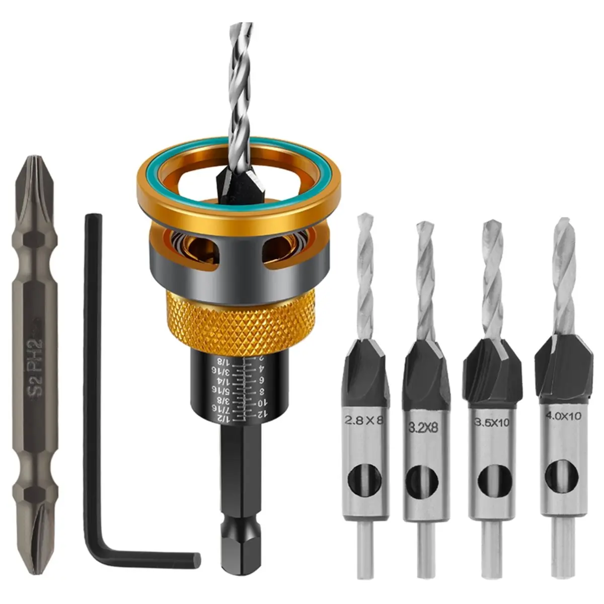 A24I Woodworking Limit Four Edge Countersink Drill High-Speed Steel Drill Adjustable Depth Step Drill
