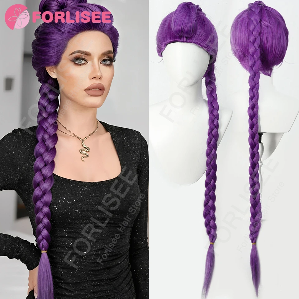 

Forlisee Synthetic Role Play Wig Children Halloween Party 117cm Claw Clip Long Braid Anime Movie Costume Accessories