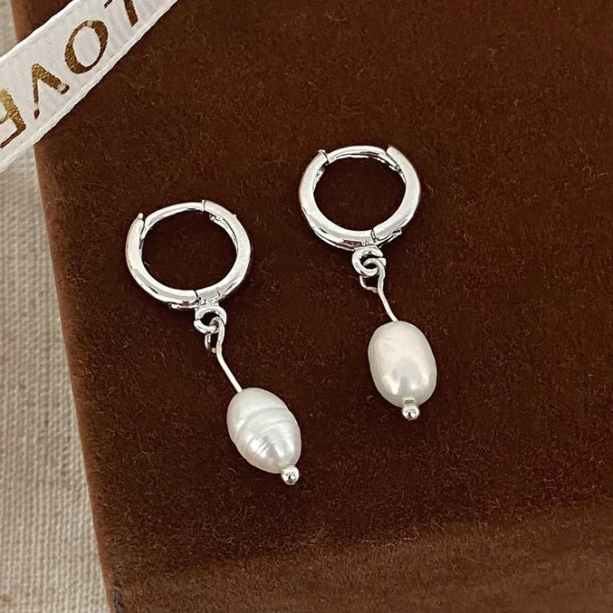 PONYKISS 925 Sterling Silver Baroque Freshwater Pearl Hoop Earrings for Women Trendy Fine Jewelry Minimalist Round Accessories