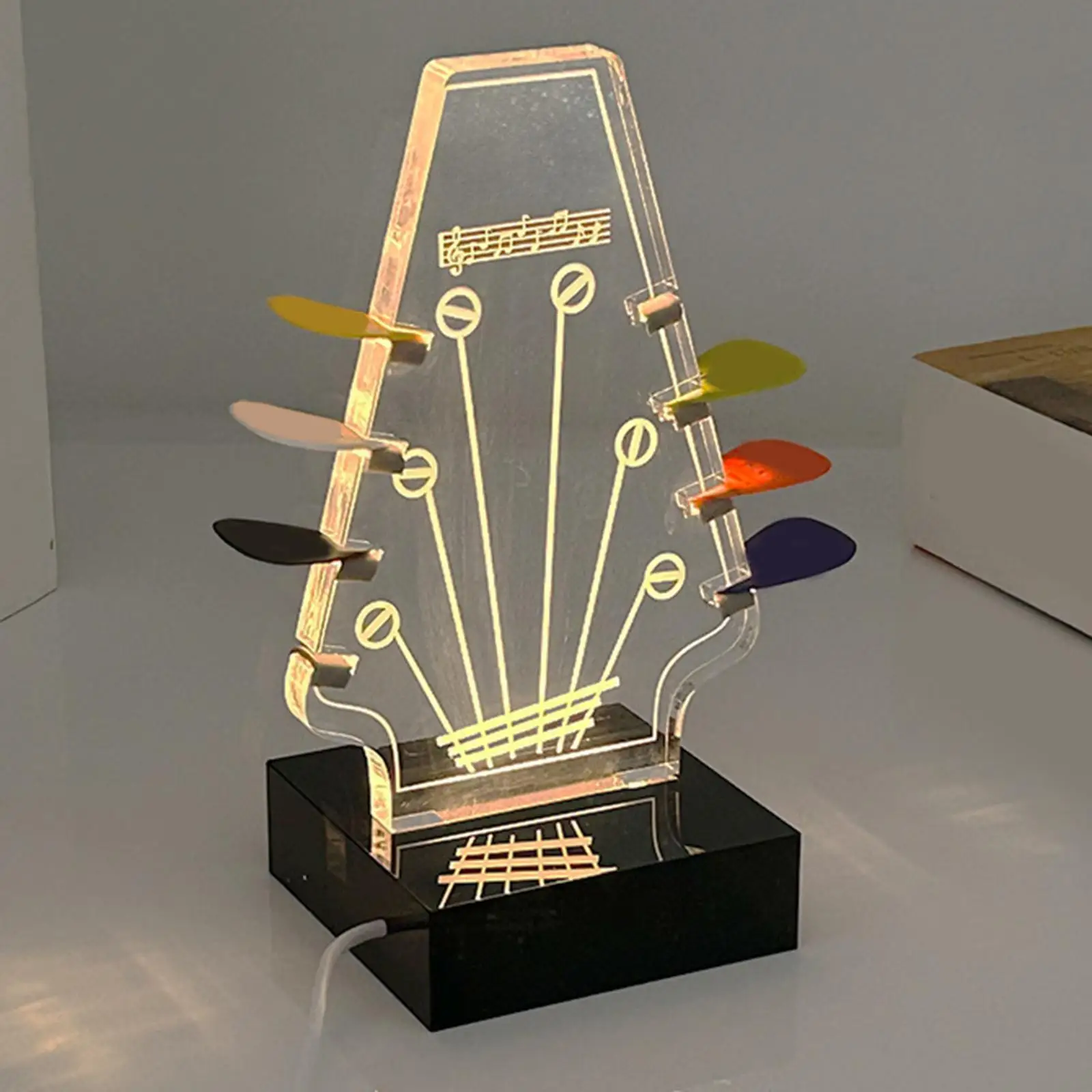 Luminous Acrylic Guitar Pick Storage Rack Clear Display Stand with Wooden Base for Acoustic Electric Guitar Players