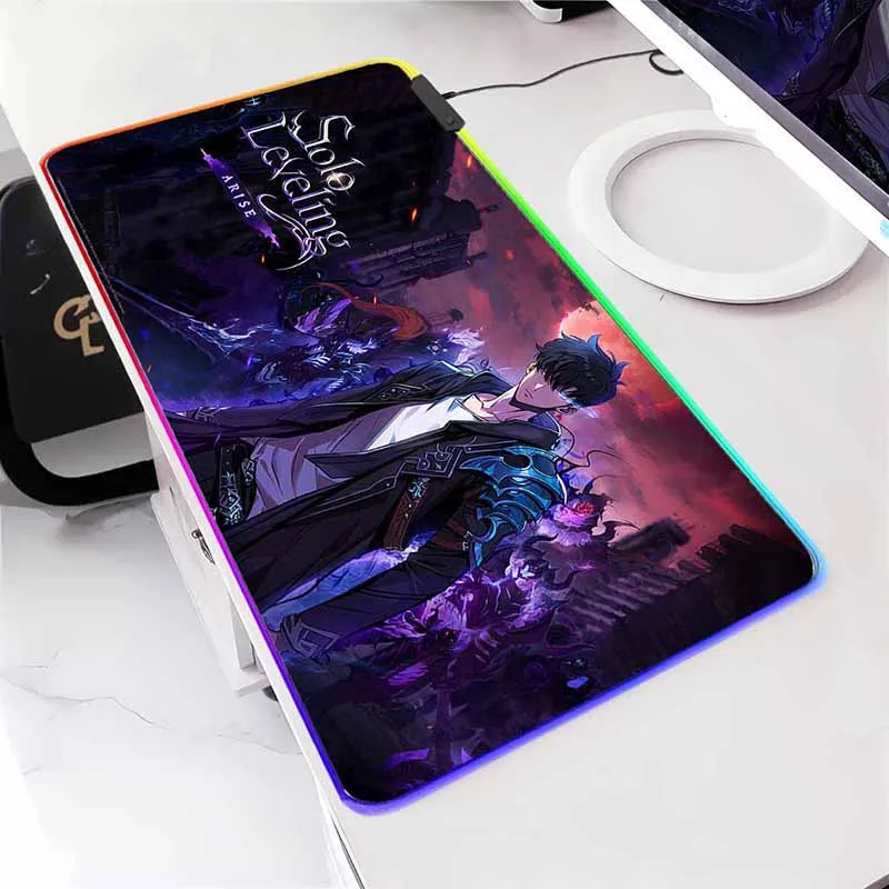 

RGB Backlit Anime Solo Leveling Mouse Pad Cute Anime Grils Lager Gamer Accessories Overwatched Mouse Mat Non-Slip Keyboard Mat