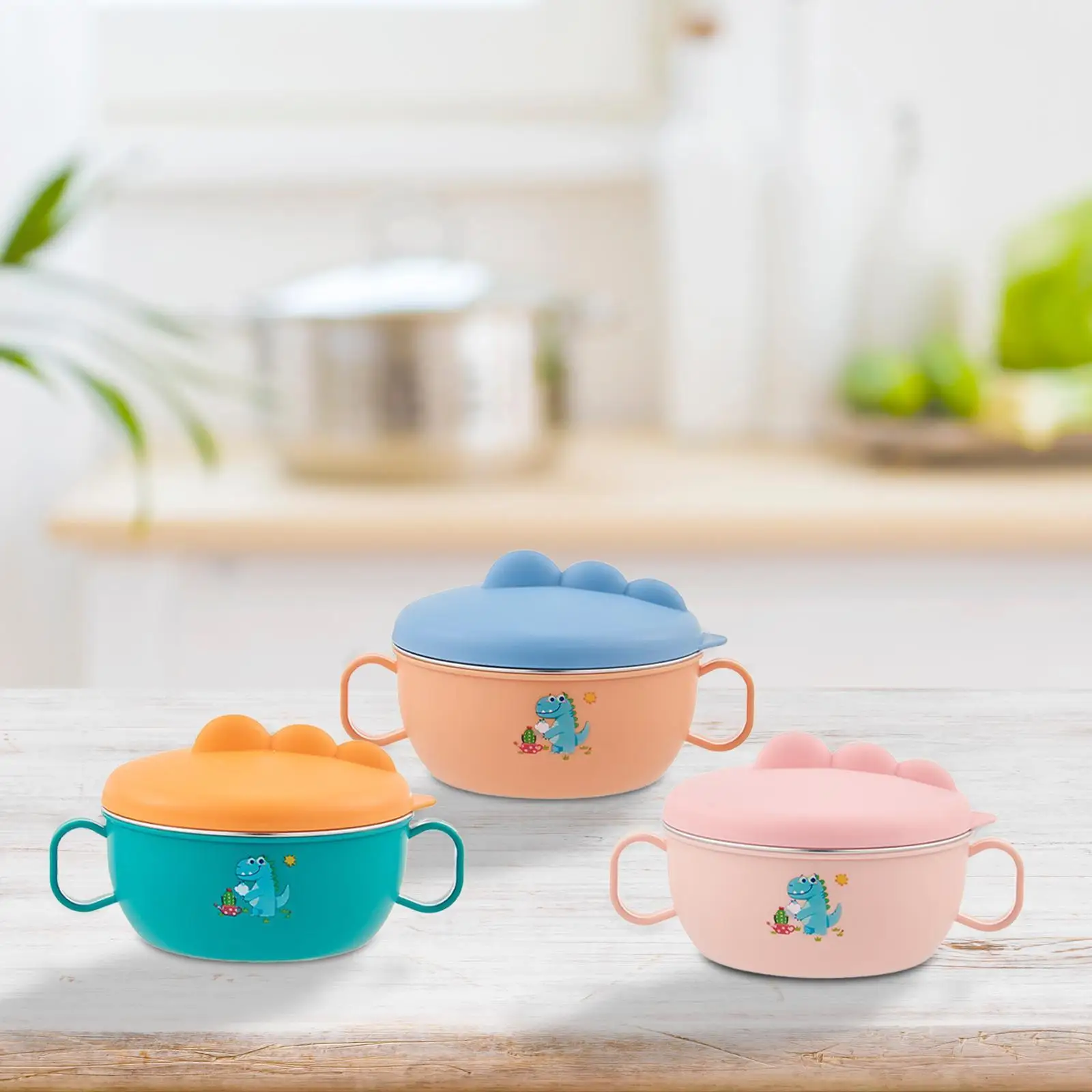 Children Food Bowls First Stage Baby Bowls Removable Cartoon Stainless Steel Insulation Rice Bowl with Spoons Flatware Bowls