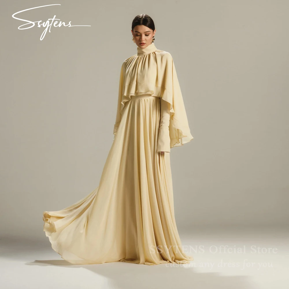فساتين سهرة من SSYTENS Dubai فستان أنيق لحفلات الزفاف من الشيفون فساتين سهرة فاخرة بأكمام طويلة للنساء فستان سهرة
