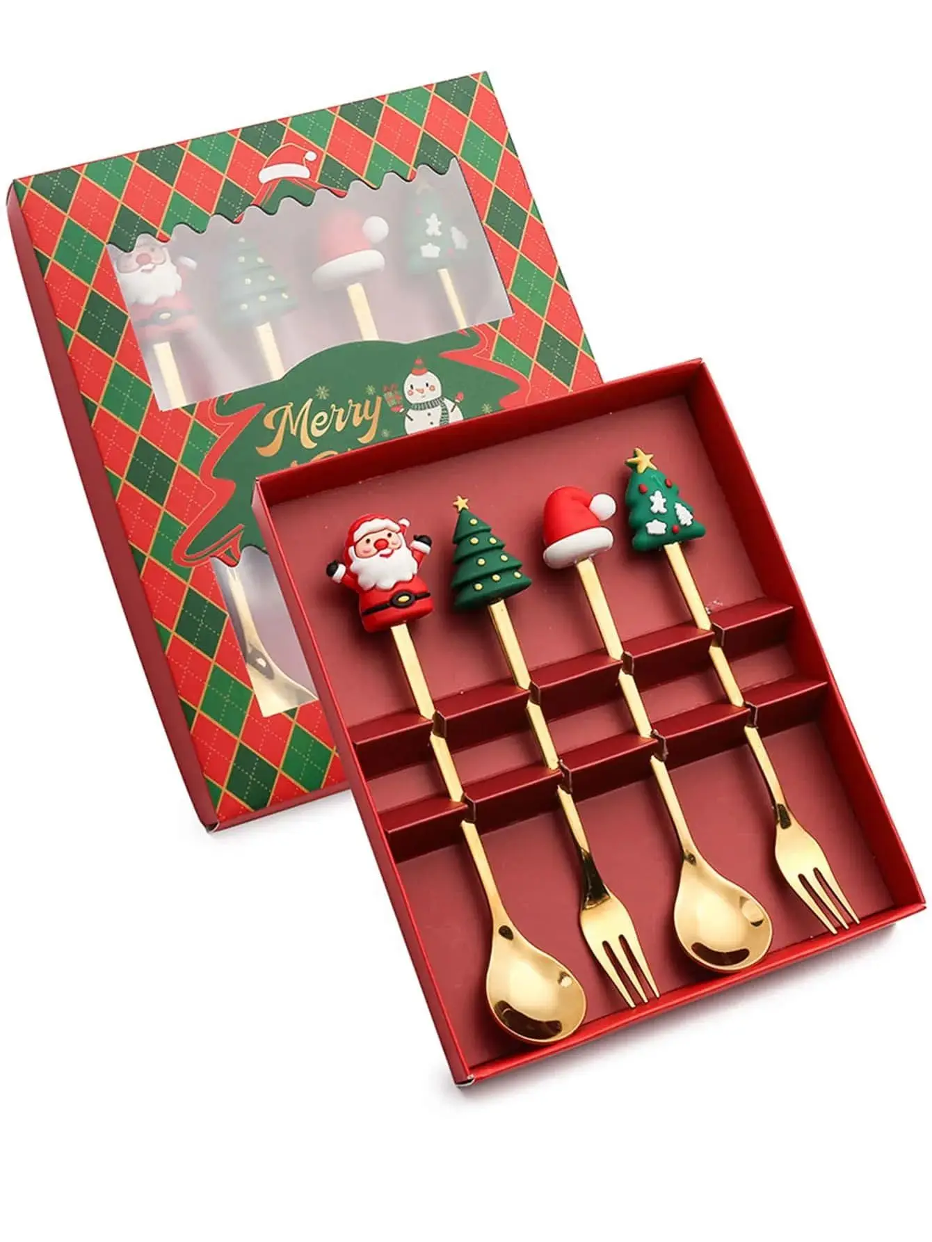 2/4/6 Stuks Kerst Vork En Lepel Set, Roestvrij Staal Creatief Servies, koffie Thee Dessert Vorken En Lepels Gift Set