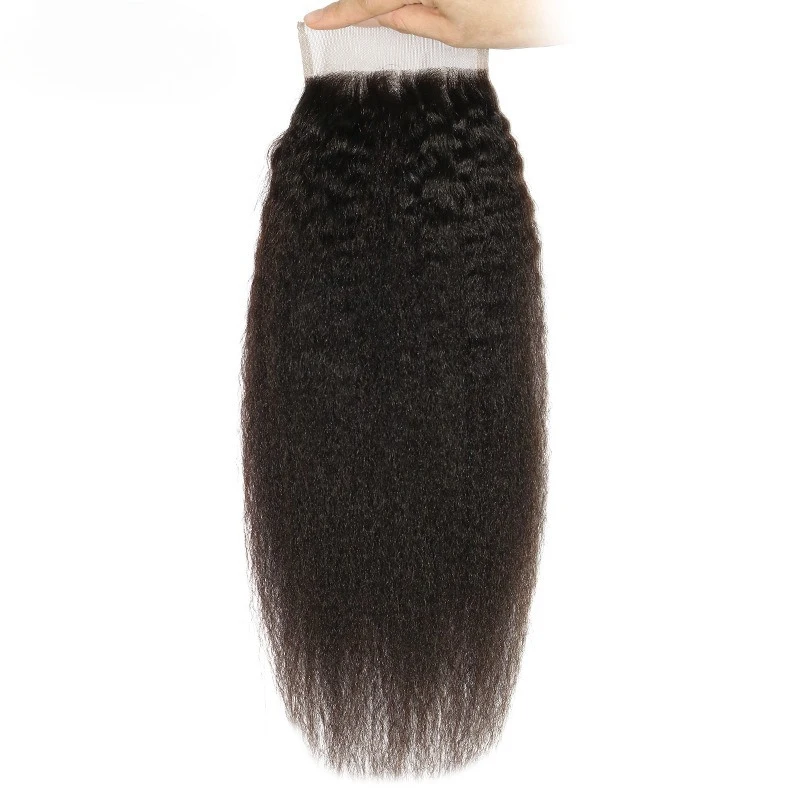 곱슬거리는 생머리 4x4 레이스 클로저 미리 뽑은 모발 150% 밀도 풀 엔드 내추럴 컬러 브라질리언 버진 헤어 10-20인치