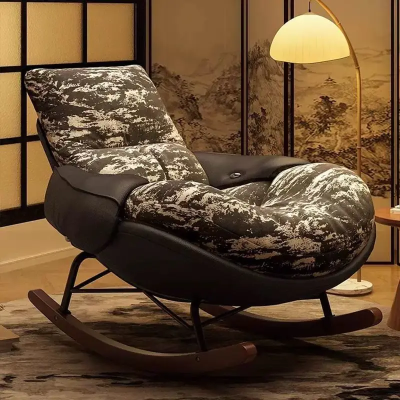 Fabric retro eggshell balcony bedroom rocking leisure chair single penguin sofa chair ink painting lazy sofa chair