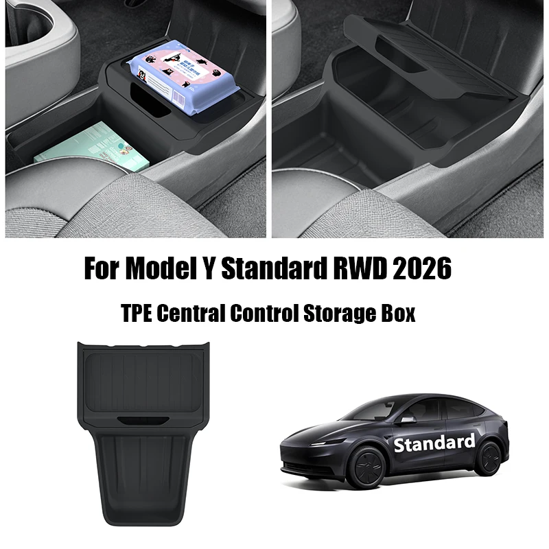 Boîte de rangement centrale pour Tesla Model Y Standard RWD 2026, organiseur de rangement pour accoudoir central en TPE, accessoires de voiture