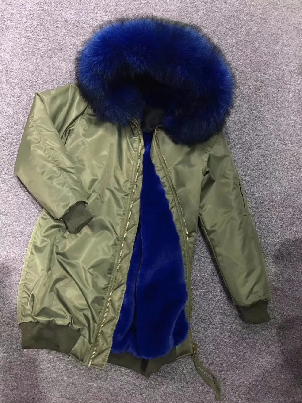 New Style Camouflage Short Parka Unique Army Green Rabbit Fur Lined Jacket Men Fur Coat Western Fashion WearTrendy Red Stripe