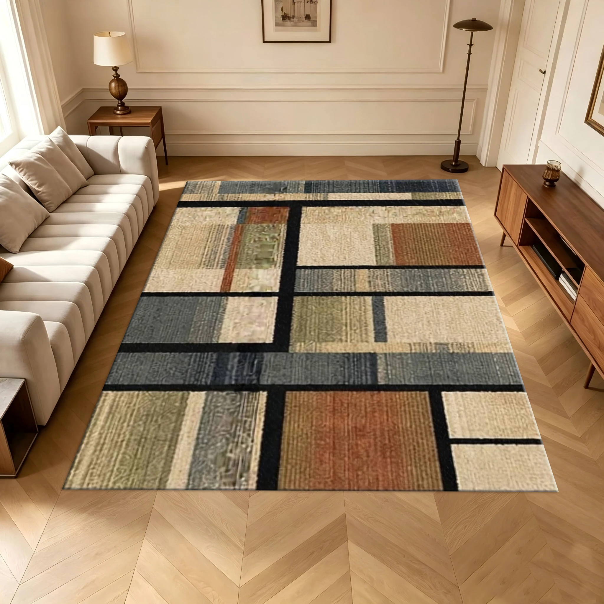 Modern Patchwork Geometric Pattern Carpet Neutral Color Block Carpet Carpet Floor Decor Carpet Floor Decorations Living Room Home Decor Carpet