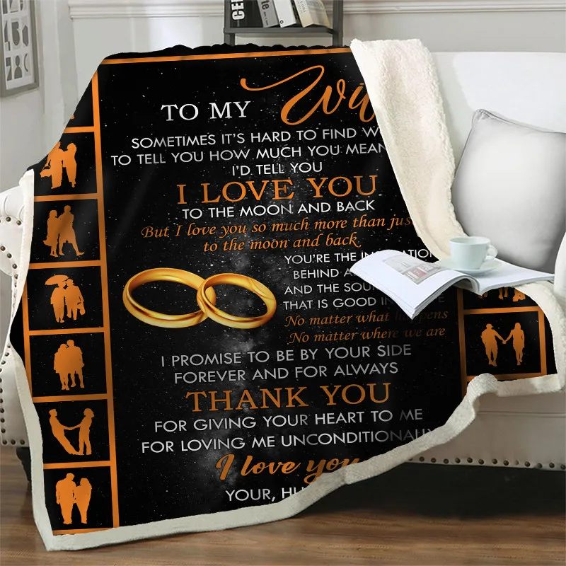 

Letter from Husband to My Wife Express Love Gift Plush Throw Blankets For Beds Sofa Warm Soft Sherpa Travel Picnic Blanket Quilt