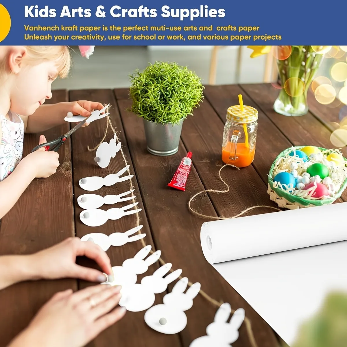 กระดาษคราฟท์สีขาวขนาด 50 ซม.x10 ม., กระดาษห่อคราฟท์ป้องกันสิ่งแวดล้อม, บรรจุภัณฑ์ของขวัญ, ภาพวาด, งานฝีมือ, กระดานข่าวฯลฯ