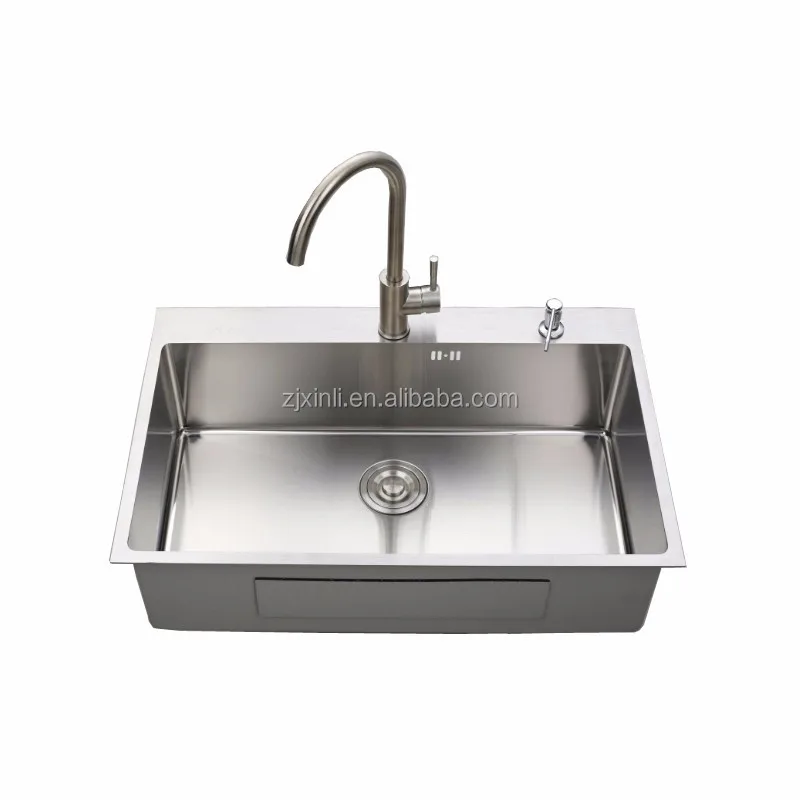 68*48CM SUS304 Stainless Steel Counter Top Rectangular Single Bowl Kitchen Sink X26042