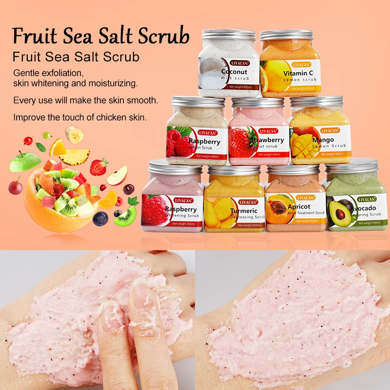 Scrub corpo al sale marino alla frutta pelle liscia ammorbidisce le cuticole idratante esfoliante Avocado fragola albicocca sorbetto Scrub corpo