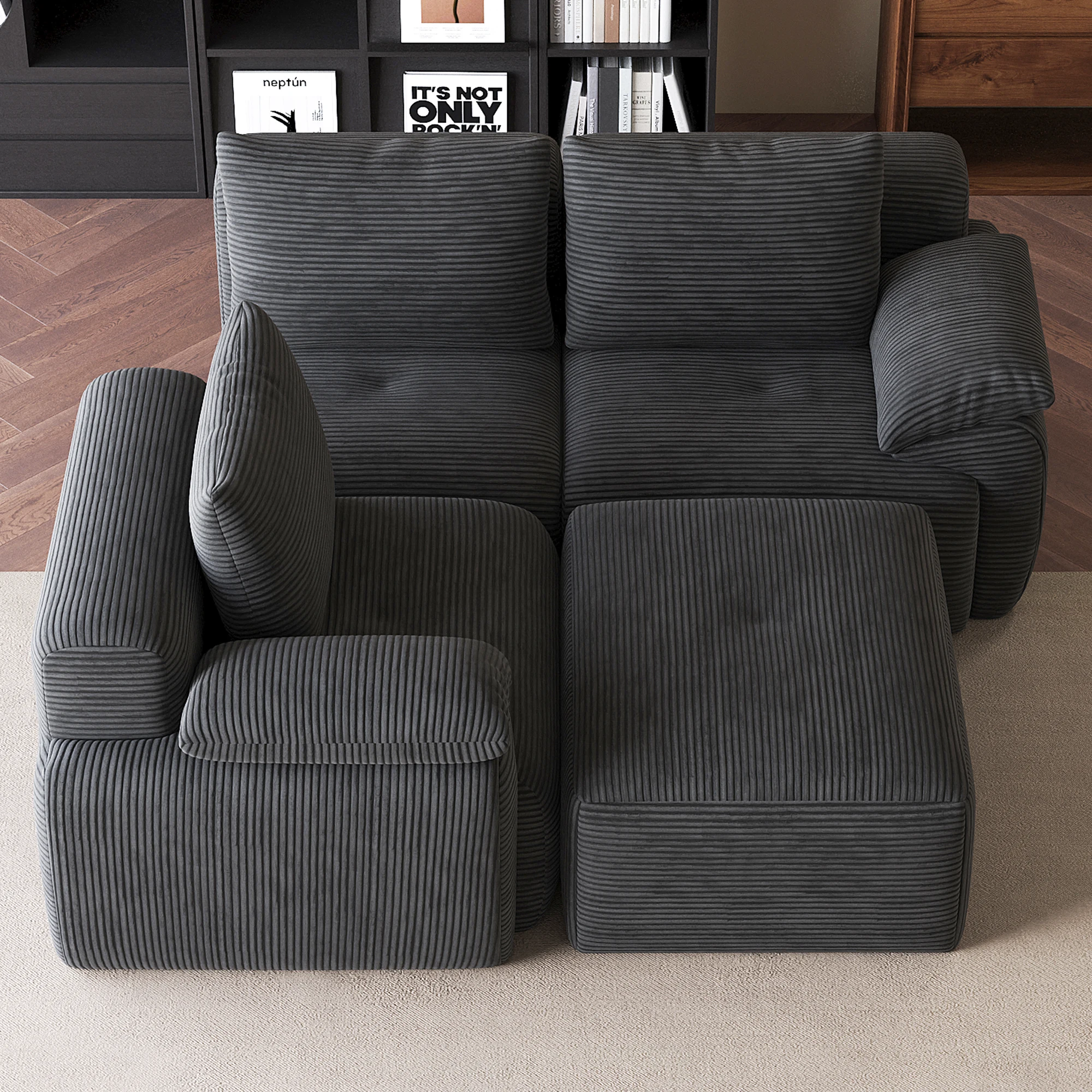 Comanlai Modulsofa, Hochdichtes Schaumstoff-Kompressionssofa mit Cordstoffbezug, L-förmiges Sofa, Belastbarkeit 360 kg