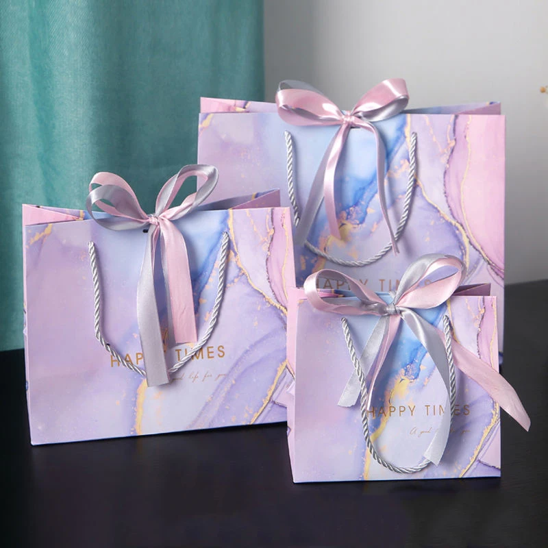 10Pcs/Lot High Quality Paper Gift Bags with Ribbon Thicken Wedding Party Gift Packaging Bags 3 Sizes Clothes Store Shopping Bags