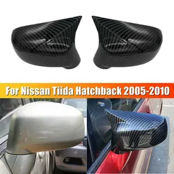 For Nissan Tiida Hatchback 2004-2010 Car Rearview Side Mirror Cover Wing Cap Sticker Exterior Door Trim ABS Carbon Look/ Black