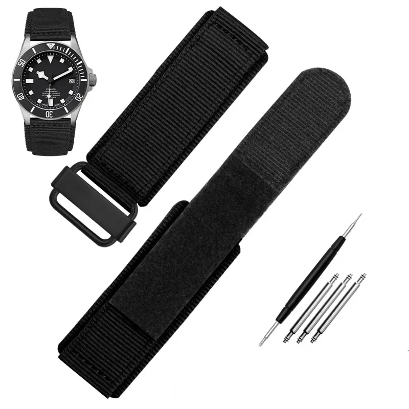 For Tudor Seiko Breitling Panerai Breathable Durable Outdoor Comfortable Nylon Canvas Hook and Loop Fastener Watch Strap 22 24mm