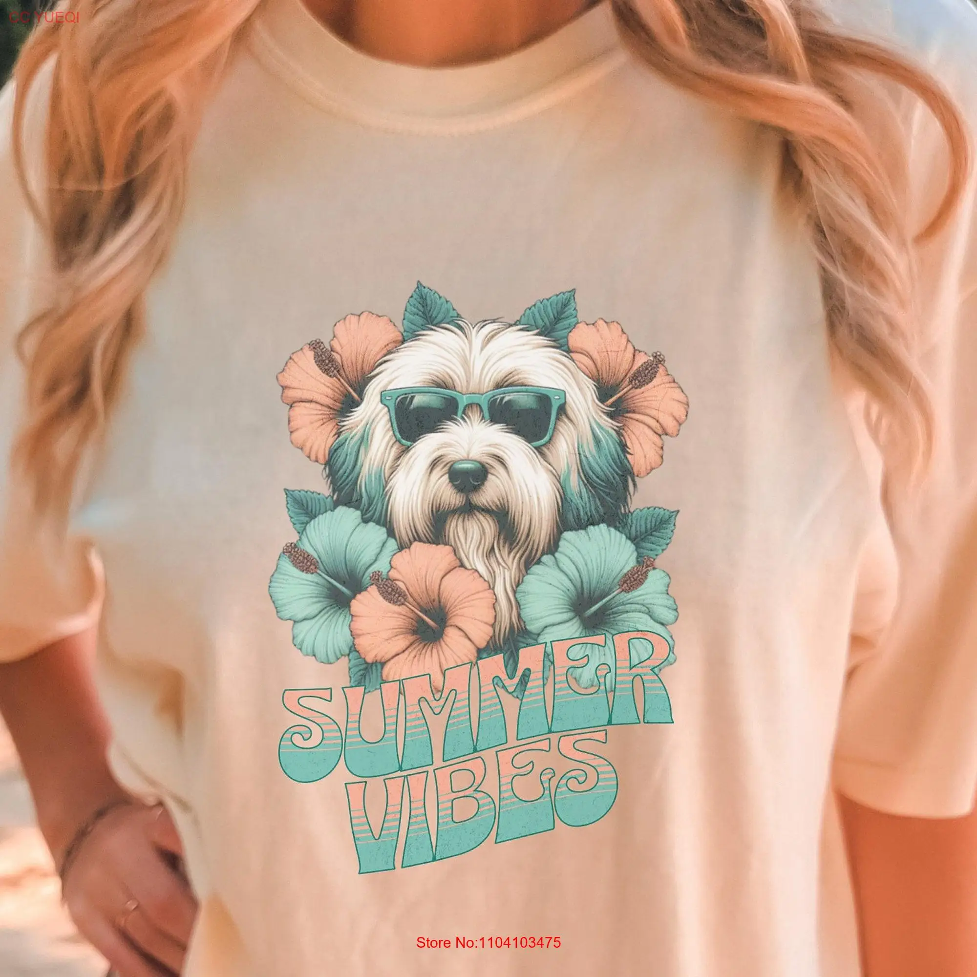 Old English Sheepdog Summer Vibes T Shirt for Lovers Dog Mom Owner OES Mama Person long or short sleeves