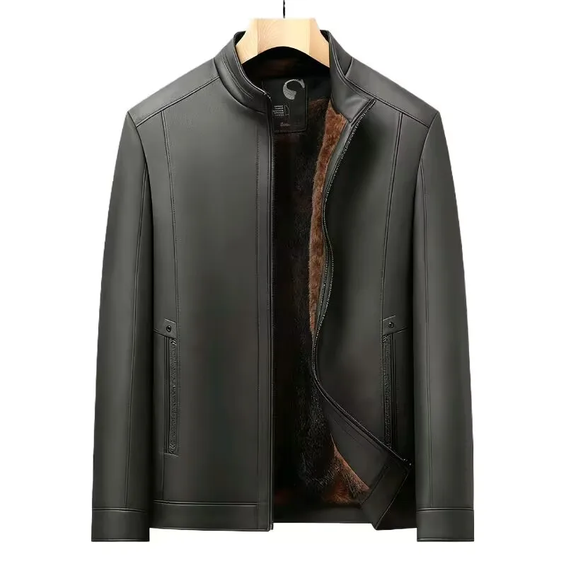 

Мужская куртка в деловом повседневном стиле, новое зимнее классическое пальто на утолщенной флисовой подкладке, теплая верхняя одежда с воротником-стойкой для мужчин