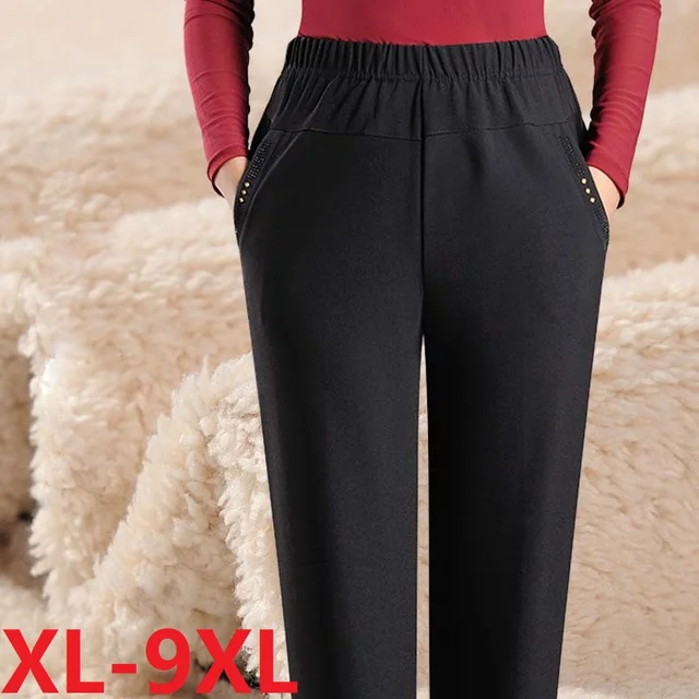 Jesień Zima Spodnie Damskie Nowe Elastyczne Proste Spodnie Średnie Starsze Mama Spodnie Casualowe Oversize XL- 9XL Spodnie Damskie