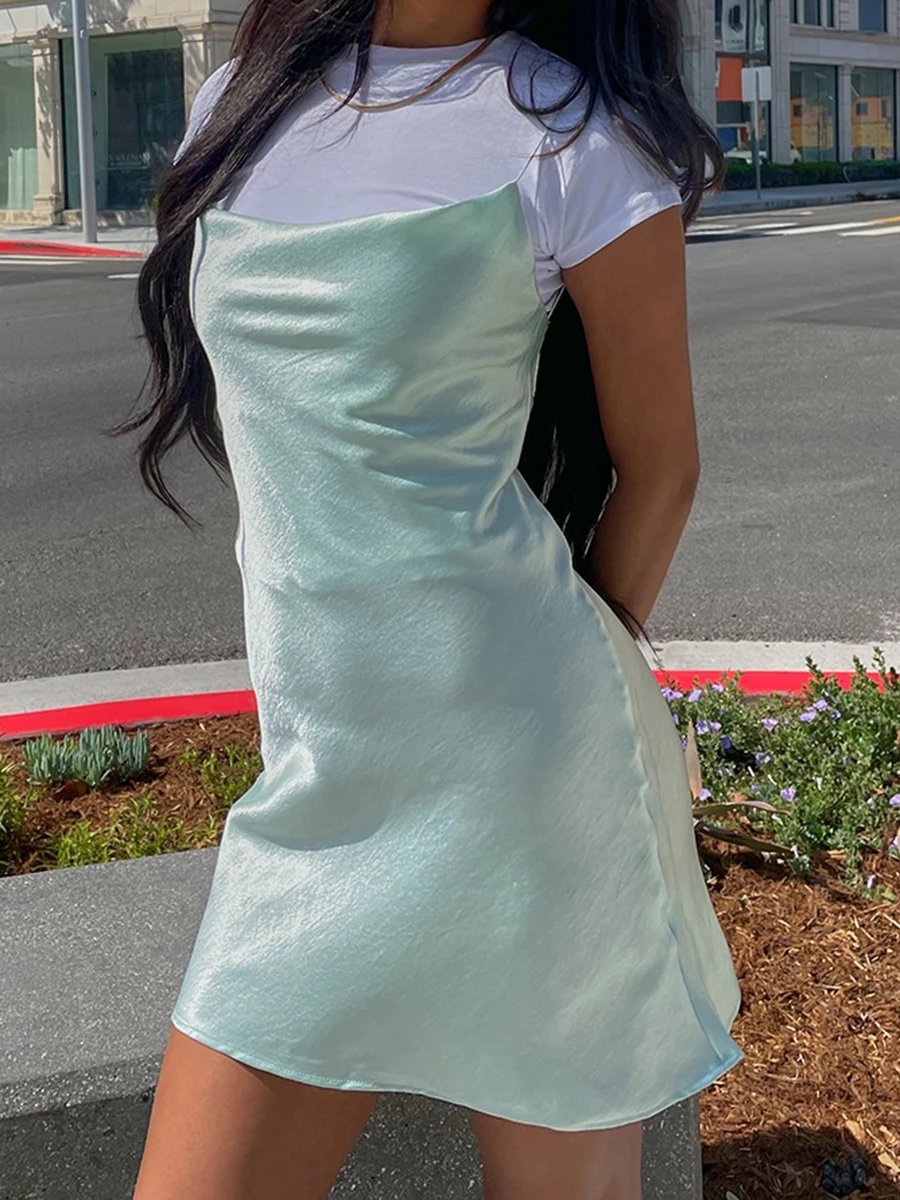 Nuovo mini abito da donna tinta unita senza maniche abito Cami moda estiva abito con cinturino per spaghetti vendita calda SML