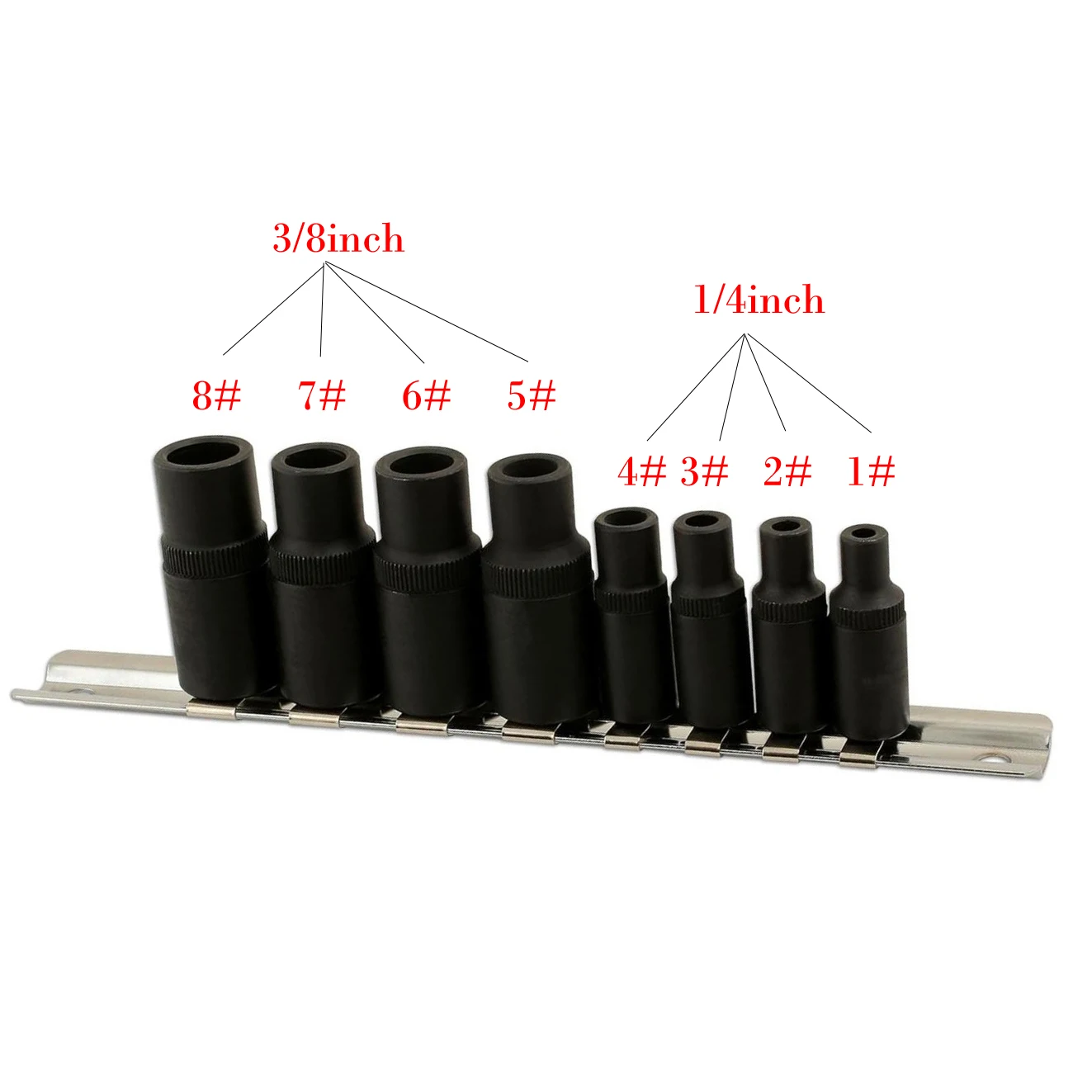 Tap Socket Set 8 Pieces for Driving Thread Cutting Taps 1 5mm to 12mm with 1/4 and 3/8 Inch Drive for Use in Confined Areas