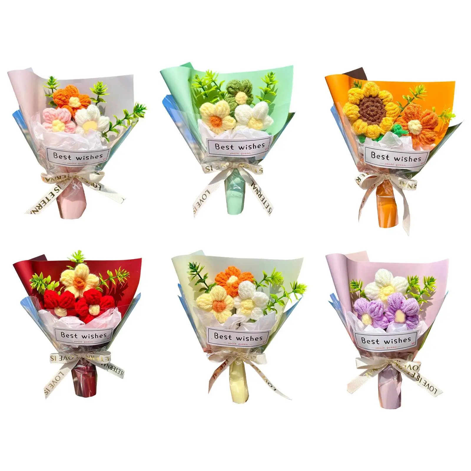 Knitted Artificial Flowers Crochet Flowers Decoration Ornament Artificial Artwork for Wedding Valentines Day Thanksgiving Day