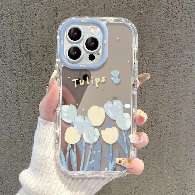 

Suitable For iPhone 15 14 13promax phone case oil painting tulip transparent mirror For iPhone 12pro 11 high-end feeling