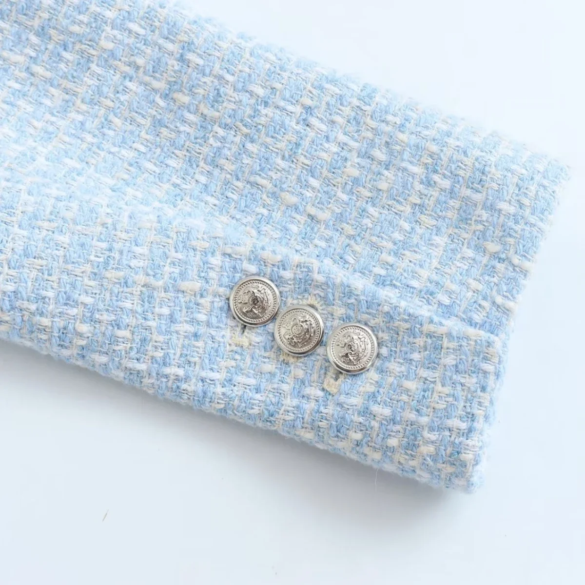 Blauwe Geruite Formele Jassen Voor Dames Double-Breasted Mode Blazers Herfst Slanke Tweed Pak Jas Kantoor Dame Elegante Overjas 2025