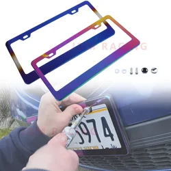 Fashion License Plate Frames Weather Proof Colorful Stainless Steel Mirror Polish Rainbow Universal US Car License Plate Bracket