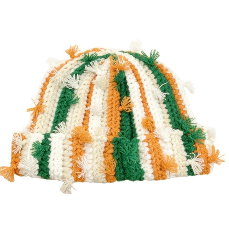 Japanische handgemachte gehäkelte mehrfarbige Pullover-Strickmütze, Wintermode, Ohrenschutz, verdickte warme Beanie-Mützen für Frauen – Detail 7