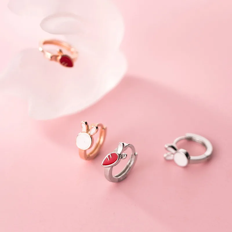 

Super Cute Little Rabbit Carrot Hoop Earrings Silver Color Cartoon Women's Girls Earrings Fine Jewelry Fashion Accessories