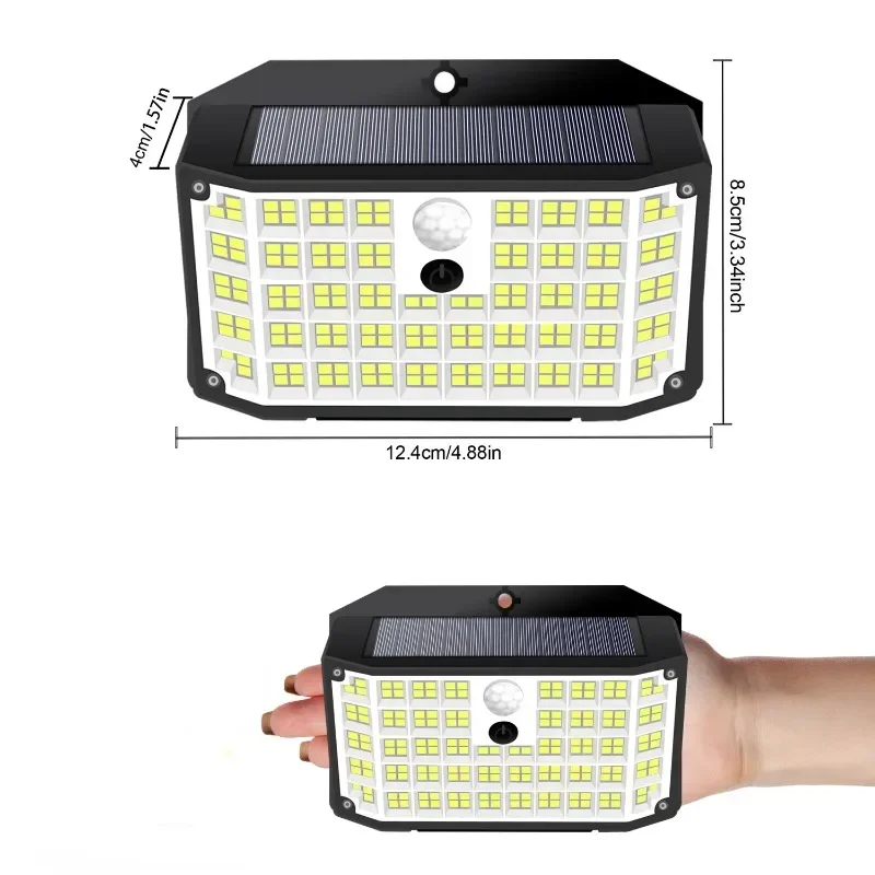 176 LED Wall Lamp Solar Wall Lights Powered Motion Sensor Flood Lights 3 Lighting Modes IP65 Waterproof Outdoor Porch Yard Lamp