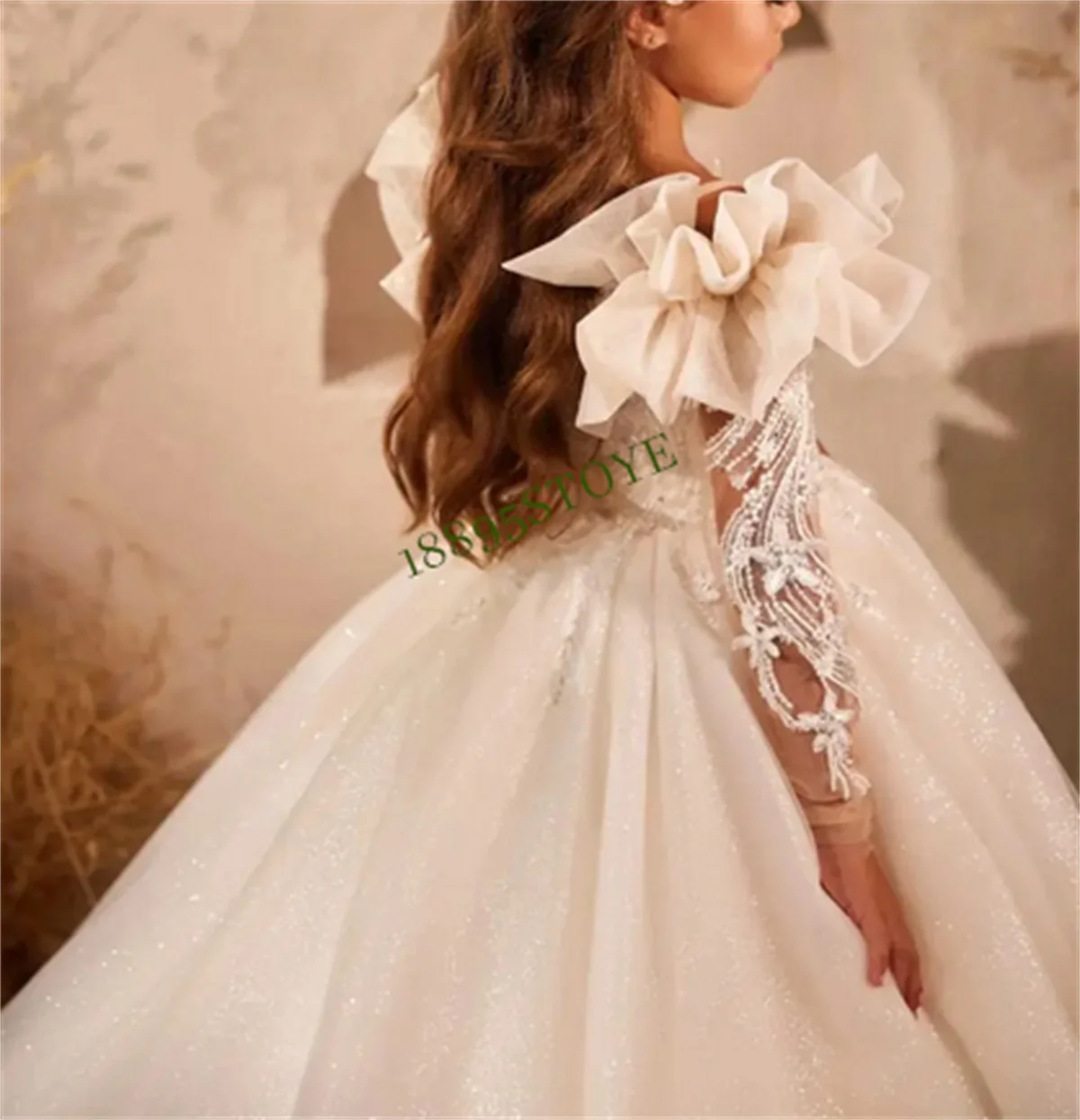 Flower Girl Dress for Wedding 2-14Y Teen Girls Graduation Party Prom maniche lunghe abito da spettacolo abito da prima comunione