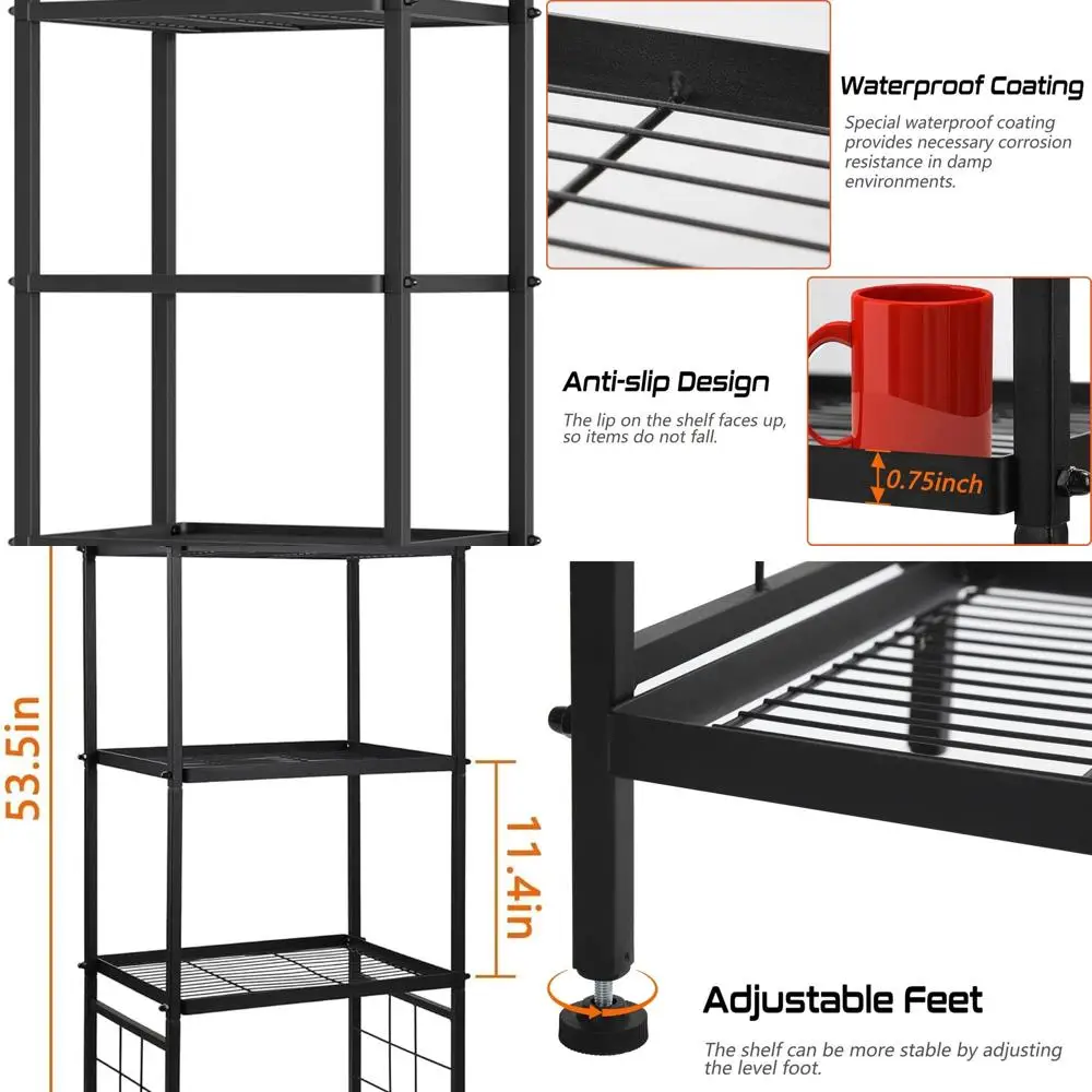 

Metal 5-Shelf Bookshelf, Black Storage Rack for Kitchen, Laundry & Bathroom Organization
