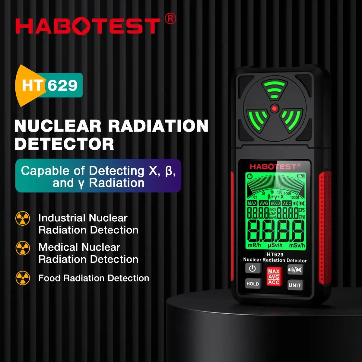 HABOTEST HT629 Nuclear Radiation Detector Geiger Counter X-ray Beta Gamma Radioactivity Detector For Nuclear Wastewater Tester
