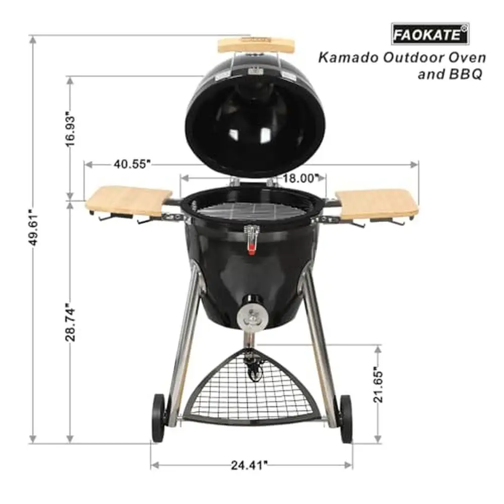 Outdoor Portable Heavy Iron Kamado Grill BBQ Smoker 18/22-Inch Charcoal Barbecue Premium Material Fast Heating Charcoal Saving