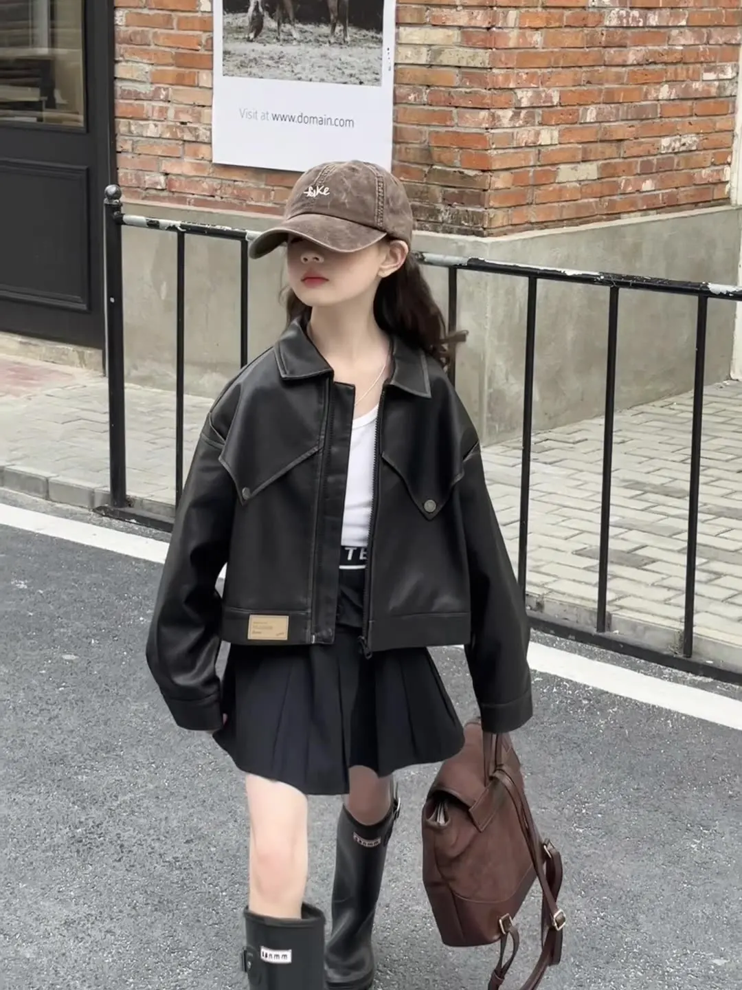 패션 십대 소녀용 모터사이클 가죽 재킷 캐주얼 라펠 PU 아우터웨어 어린이 의류 블랙 브라운 봄 가을 코트 4-14세