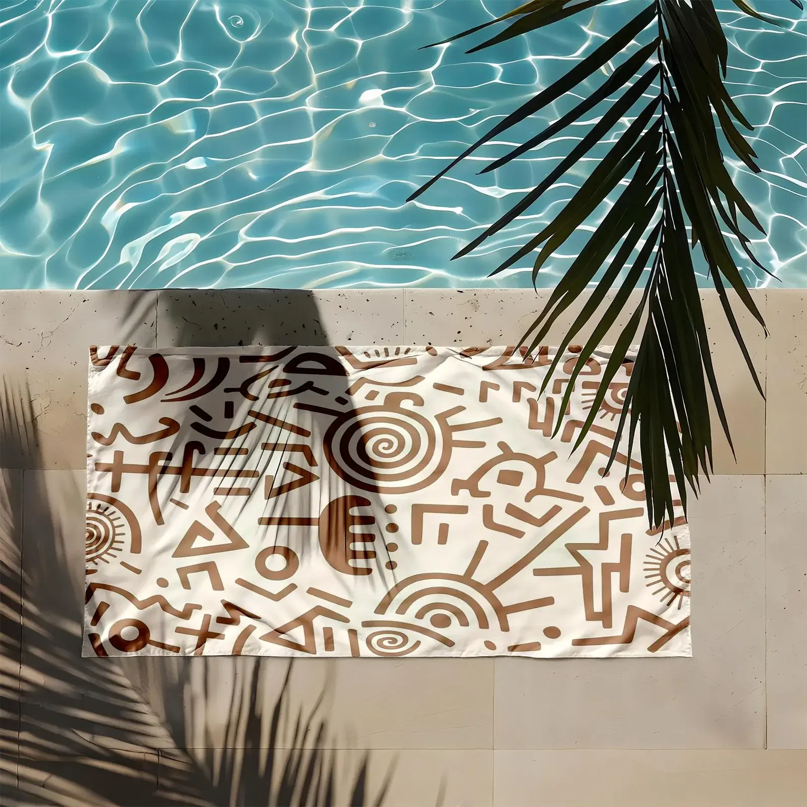 1pc Ancient Tribal Symbol Rhythm 2D Printed Microfiber Beach Towel, quick dry super absorbent. Great for beach, pool