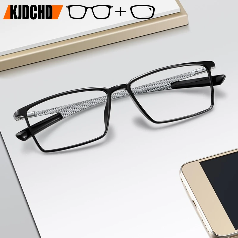 KJDCHD TR90 Sports Style Square Prescription Glasses Fashion Myopia Eyewear Handmade Carbon Fiber Leg Optical Eyeglasses for Men