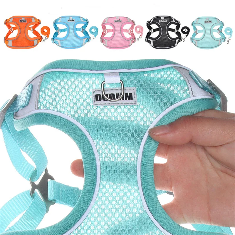 

Super Breathable Dog Harness With Leash For Small Dogs Adjustable Pet Chest Strap Reflective Harness Vest York Puppy Collars XL